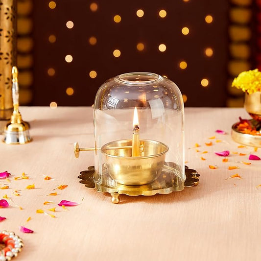 Golden Brass Divya Akhand Jyot Diya with Rotating Wick